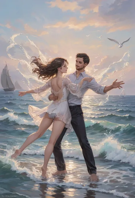 People Dancing on the Sea Surface, (best quality, masterpiece, perfect composition, very aesthetic, ultra-detailed, intricate details:1.3)