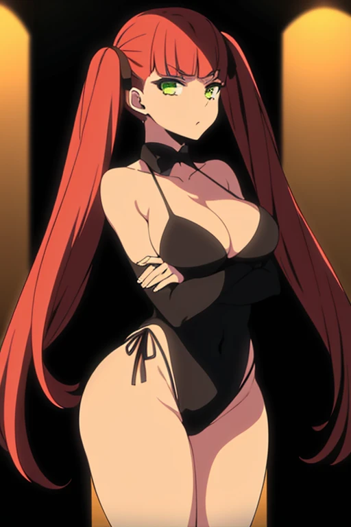 anime girl wearing a short black outfit standing in a room, Felicita, , personaje de anime femenino, Felicita, strongest pose, chica anime seductora, , anime art style, mejor chica anime, He wears a bathing suit, como personaje de anime