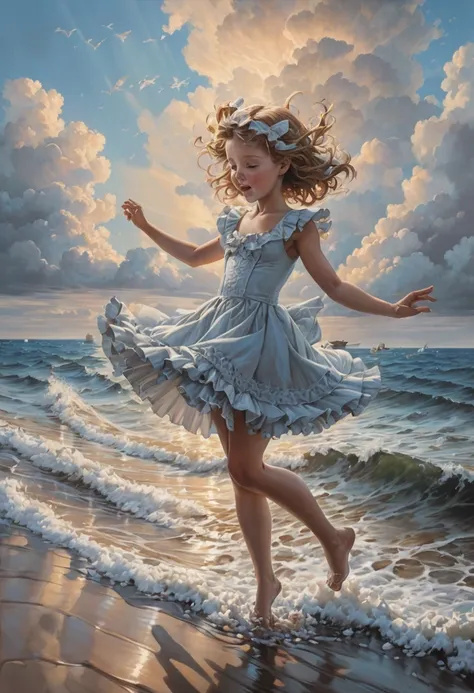 Dancing on the Sea Surface, by Bob Byerley, best quality, masterpiece, very aesthetic, perfect composition, intricate details, ultra-detailed