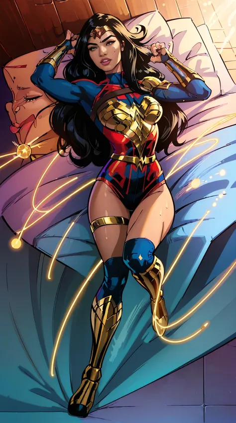 (((full body photo)))( two superheroines) (wonder woman and yara flor) beautiful detailed face, detailed eyes, (a sexy superhero...