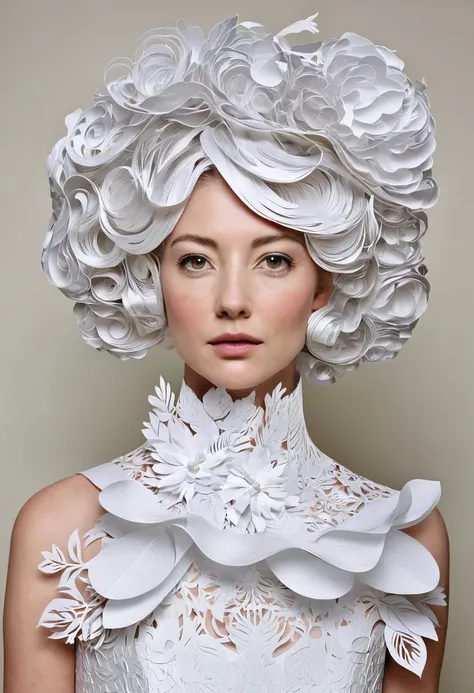 Portraits made of paper, paper hair and dresses, precision images