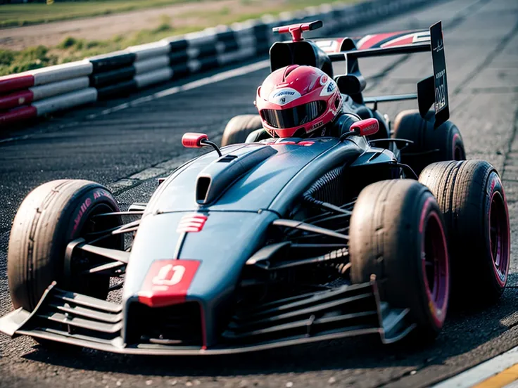 racing car, female driver run to get in the car, Start of circuit F1 race