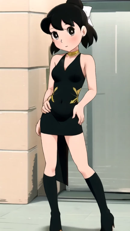 best quality,ultra high res,1girl,solo,full body, black hair,jk,,shizuka,hot,sexy dress