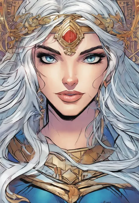 Diana Frost is an extraterrestrial warrior with long silver hair that shines in the sunlight. She has intense violet eyes and skin as pale as snow., contrasting with his silver metallic armor adorned with shiny blue details. His stature is tall and slender...