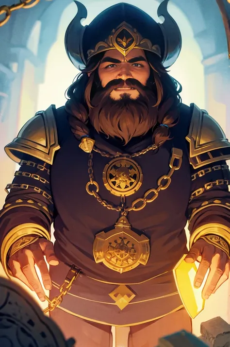 (A dwarven adventurer(big beard, chain armor, bloody axe) is staring at his reflection in a gold mirror, he see himself as a king), greed is filling his heart. In a dungeon hoard