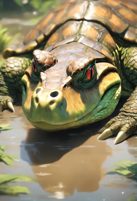 there is a small turtle that is laying down on a white surface, carapace, mmmmm, anthropomorphic alligator, scaly!!!, female gigachad, alligator, the most bizarre hybrid animals, reptil, ultra realistic ”, ultra realistic”, photo of crocodile, crocodile, t...