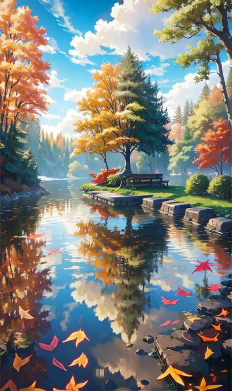 (best quality,4k,8k,high resolution,masterpiece:1.2),super detailed,actual,autumn scenery,girl reflected in the lake,colorful le...