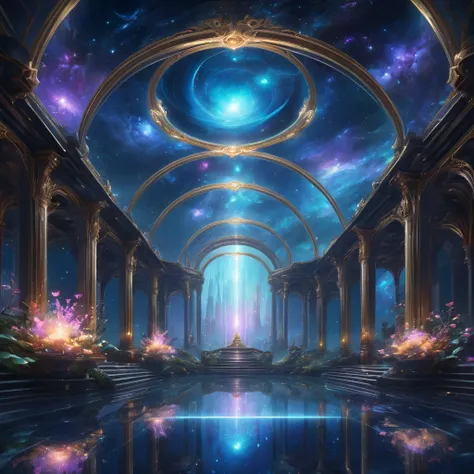 Reflection, aesthetic, extremely detailed, Reflection of the universe, ornate galactic environment, intricate, elegant, highly detailed, centered, digital painting, artstation, concept art, smooth, sharp focus, league of legends concept art, WLOP