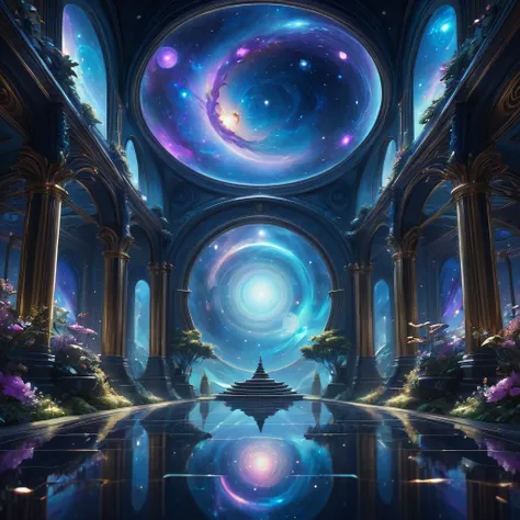 Reflection, aesthetic, extremely detailed, Reflection of the universe, ornate galactic environment, intricate, elegant, highly detailed, centered, digital painting, artstation, concept art, smooth, sharp focus, league of legends concept art, WLOP