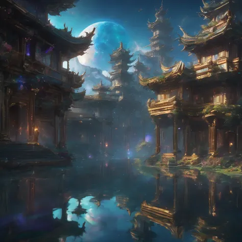 Reflection, aesthetic, extremely detailed, Reflection of the universe, ornate galactic environment, intricate, elegant, highly detailed, centered, digital painting, artstation, concept art, smooth, sharp focus, league of legends concept art, WLOP