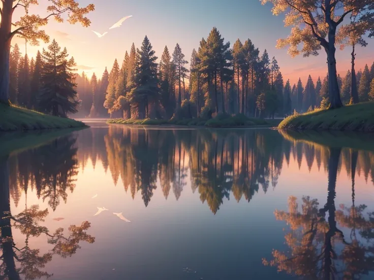 best quality,4k,8k,highres,masterpiece:1.2,ultra-detailed,realistic:1.37,impressionism,soft colors,beautiful sunset,dreamy lighting,water ripples,tall trees,quiet pond,serene atmosphere,tranquil moment,peaceful reflection,gentle breeze,blurred background,s...