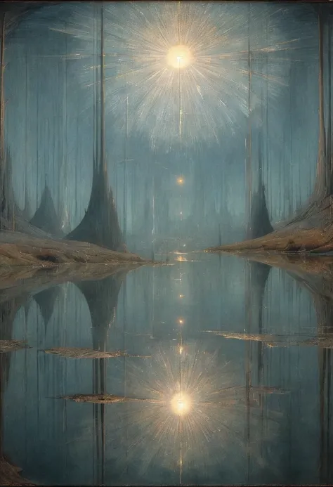 Reflection art, by Mikalojus Ciurlionis, (best quality, masterpiece, perfect composition, very aesthetic, ultra-detailed, intricate details:1.3)