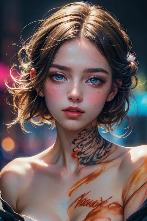 (8k, best quality, masterpiece:1.2),(best quality:1.0), (ultra highres:1.0), watercolor, a beautiful woman, shoulder, hair ribbons, by agnes cecile, half body portrait, extremely luminous bright design, pastel colors, (ink:1.3), autumn lights