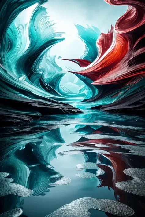 (best quality,4k,8k,highres,masterpiece:1.2),ultra-detailed,(realistic,photorealistic,photo-realistic:1.37),reflections on water,sunlight,ice cube,picasso style,abstract shapes,vibrant colors,dynamic brushstrokes,wavy lines,twisted perspective,reflective s...