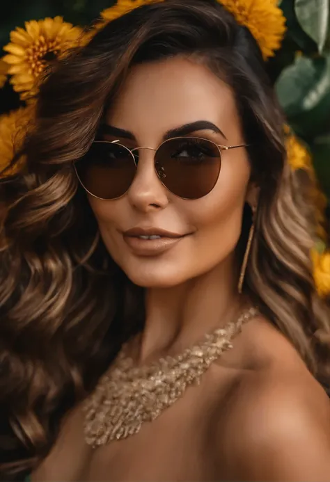 uma influencer, sorridente, sensual, brasileira 35 anos,cabelos castanhos ondulados , olhos castanhos esvesverdeado gosta de viajar ,tomar vinho e acessorios de luxo