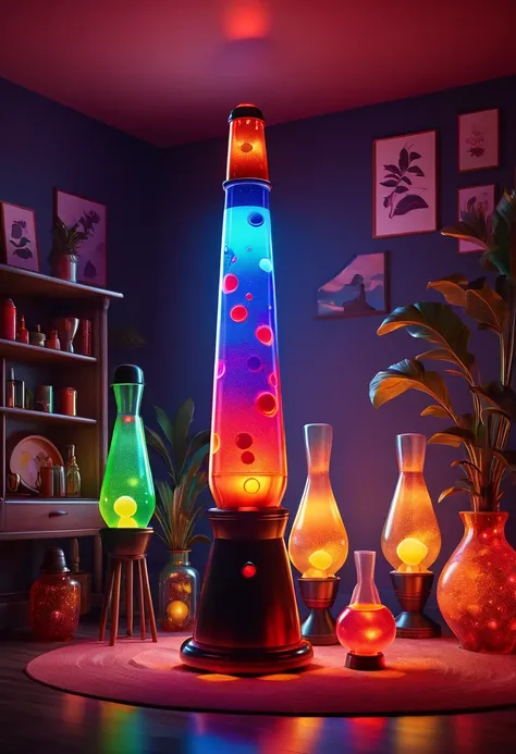 retro:1.5, lava lamps bright and beautiful:1.5, unreal engine:1.4,32K ultra realistic CG, photorealistic:1.4, night:1.4.