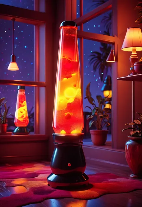 retro:1.5, lava lamps bright and beautiful:1.5, unreal engine:1.4,32k ultra realistic cg, photorealistic:1.4, night:1.4.