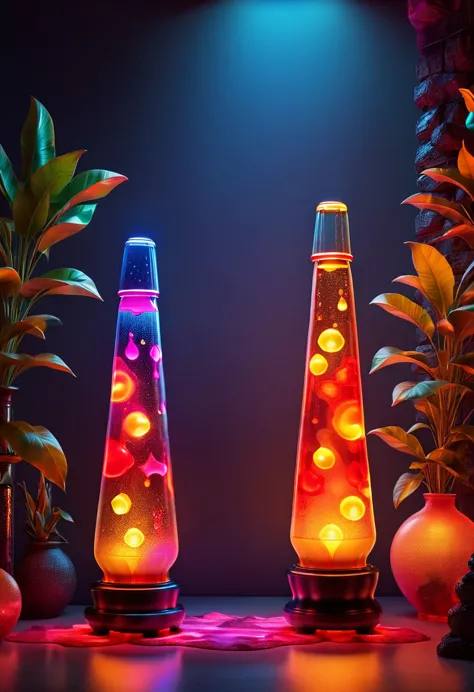 high quality:1.5, lava lamps are bright and beautiful:1.5, unreal engine:1.4,32k hyper-realistic cg, lifelike:1.4, night:1.4.