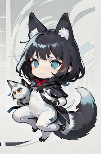 (((Animals,white monster, An illustration, Chibi))), (Sad face, Animals, fox head, wolf carcass, owl back wing, tail snake, four legs)