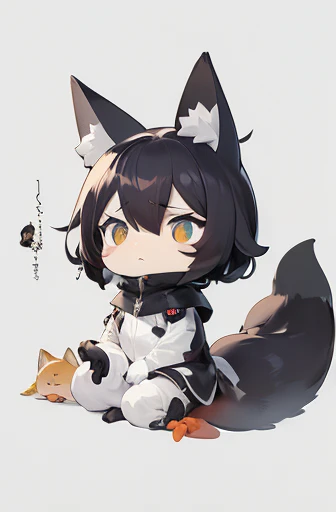 (((animals,white monster, an illustration, chibi))), (sad face, animals, fox head, wolf carcass, owl back wing, tail snake, four...