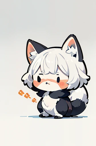 (((animals,white monster, an illustration, chibi))), (sad face, animals, fox head, wolf carcass, owl back wing, tail snake, four...