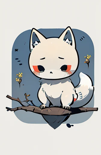 (((Animals,white monster, An illustration, Chibi))), (Sad face, Animals, fox head, wolf carcass, owl back wing, tail snake, four legs)