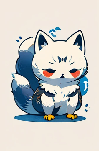 (((Animals,white monster, An illustration, Chibi))), (Sad face, Animals, fox head, wolf carcass, owl back wing, tail snake, four legs)