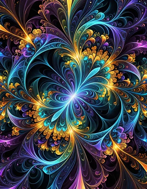 In the captivating realm of digital fractal art, a cosmic spectacle unfolds. A dazzling array of luminescent entities pulsate with otherworldly energy, creating an enchanting dance of vibrant fractal patterns. These mesmerizing shapes, reminiscent of celes...