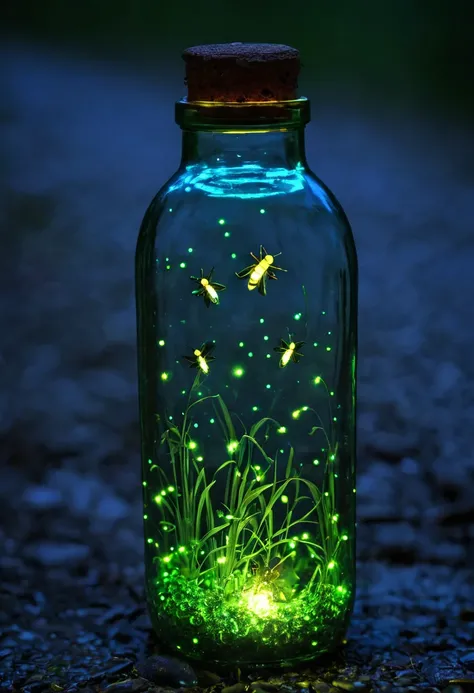 Glowing object A glass bottle filled with fireflies