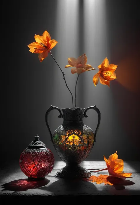 Capture the ethereal light and shadow in a stunning photograph with selective color details, revealing the hidden poetry of everyday Luminous objects, (best quality, masterpiece, perfect composition, very aesthetic, ultra-detailed, intricate details:1.3)