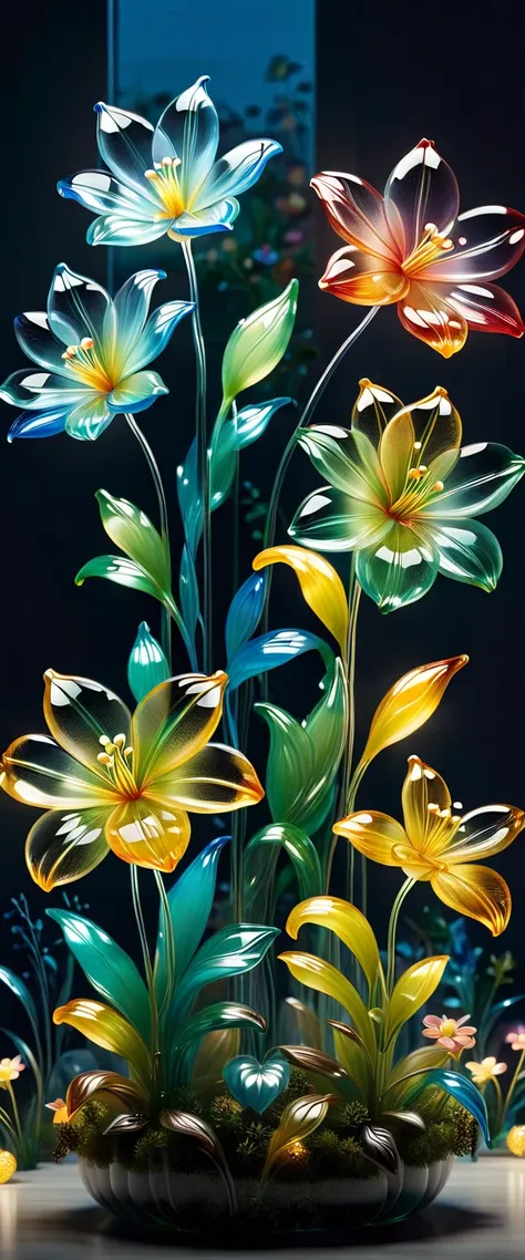 ((perfectly formed luminous glass flowers, in a childrens room various colors:1.4)), at night:1.3, ((perfect, Meticulously detailed, flawless, film-like, cinematic: 1.5), (( Masterpiece ) ), ( Hyper Detailed: 1.3), (Photorealistic: 1.4), Epic, Night: 1.3, ...