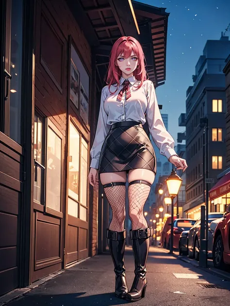 ((solo, 1woman, TakashiroHiroko, dark purple eyes, red hair, pink lipstick, Extremely detailed, ambient soft lighting, 4k, perfect eyes, a perfect face, perfect lighting, a 1girl)), ((solo, (1woman, pink lipstick), Extremely detailed, ambient soft lighting...