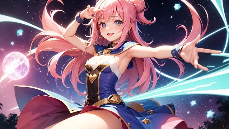 1girl, star mage, pink hair maria chiquinha, cosmic comets,