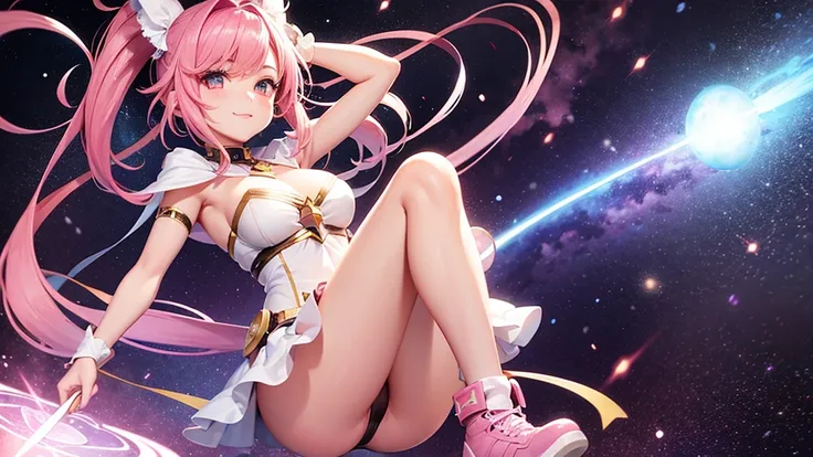 1girl, star mage, pink hair maria chiquinha, cosmic comets,