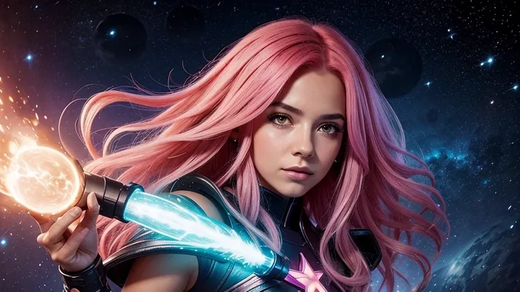 1girl, star mage, pink hair maria chiquinha, cosmic comets,