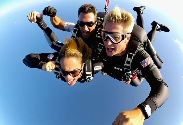 Sony FDR-X3000. Skydiving team beautifully filmed in free fall, captured through a wide-angle lens using an Sony FDR-X3000 camera, 