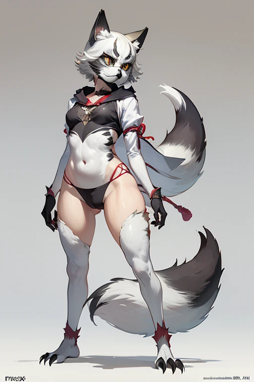 (((Animals,white monster, An illustration, ))), (fox mask, Sad face, fox head, wolf carcass, owl back wing, tail snake, four legs), Standing picture