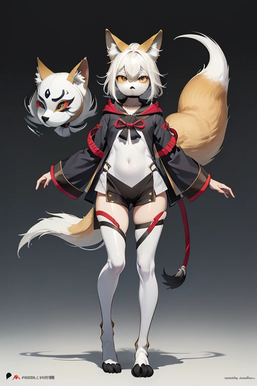 (((animals,white monster, an illustration, ))), (fox mask, sad face, fox head, wolf carcass, owl back wing, tail snake, four leg...