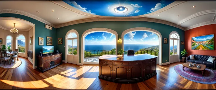 Ultra Wide Angle, wide angle interior background, (best quality,4k,8k,highres,masterpiece:1.2),ultra-detailed,(realistic,photorealistic,photo-realistic:1.37),HDR,UHD,studio lighting,ultra-fine painting,sharp focus,physically-based rendering,extreme detail ...