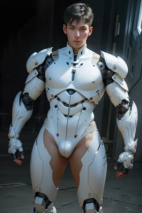 (masutepiece,High resolution,ultra - detailed:1.0),1(Boy,Robot Boy),Perfect male body,Look at the camera,Delicate eyes and delicate face,extremely details CG,Unity 8k壁纸,intricate-detail,solo person,Detailed face, (Futuristic skin-perfect white bodysuit), B...