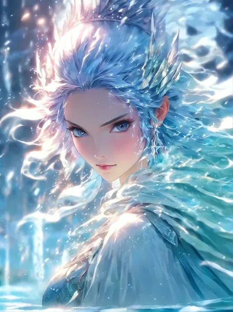 a woman in a white dress is holding a sword in the water, beautiful celestial mage, beautiful fantasy art, asian female water elemental, very beautiful fantasy art, closeup fantasy with water magic, ice sorceress, beautiful ancient frost witch, by Chen Lin...