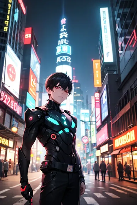 Neon Sign,futuristic,city,cyborg,cigarette,1boy,solo,best quality,ultra-detailed,sharp focus,