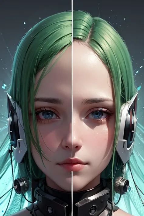 ((highest quality)),Translucent ethereal mechanical elf face，future elf face，Mechanical connection technology elf face，futuristic background ((masterpiece)), (be familiar with), perfect face