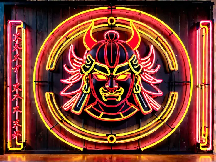 Samurai Neon sign on the wall bar 