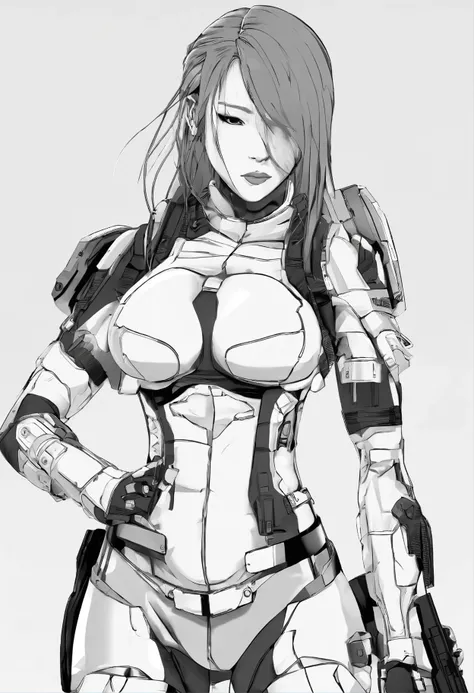 Savage girl with passionate hot body. Beautiful anthropomorphic cyborg girl. Detailed visualization hot body, face makeup, big, gorgeous, realistic eyes, juicy lips.soldier、be armed、rifle、gun