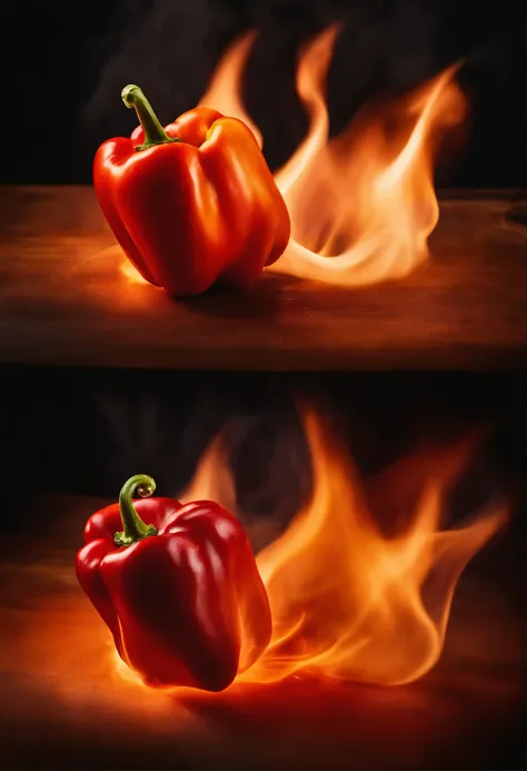 Professional dynamic food photography of pepper-shaped flames bursting into flames