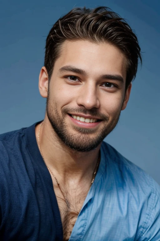 Un homme aux yeux bleus perçants, with a dazzling smile and a carefully trimmed beard