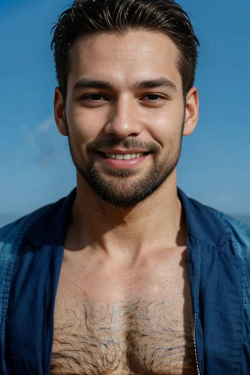 Un homme aux yeux bleus perçants, with a dazzling smile and a carefully trimmed beard