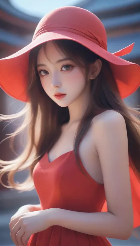 anime girl with long hair wearing a red hat and red dress, beautiful digital illustration, beautiful anime portrait, anime style. 8k, realistic artstyle, artwork in the style of guweiz, realistic anime 3 d style, detailed portrait of anime girl, 8k artgerm...