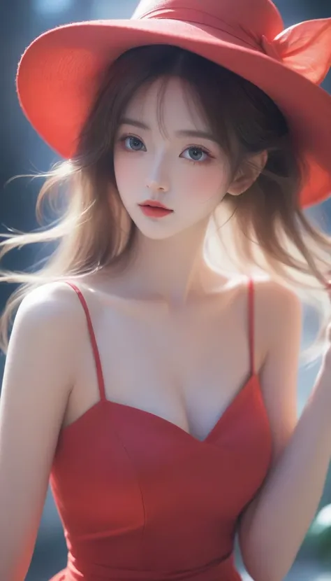 anime girl with long hair wearing a red hat and red dress, beautiful digital illustration, beautiful anime portrait, anime style. 8k, realistic artstyle, artwork in the style of guweiz, realistic anime 3 d style, detailed portrait of anime girl, 8k artgerm...